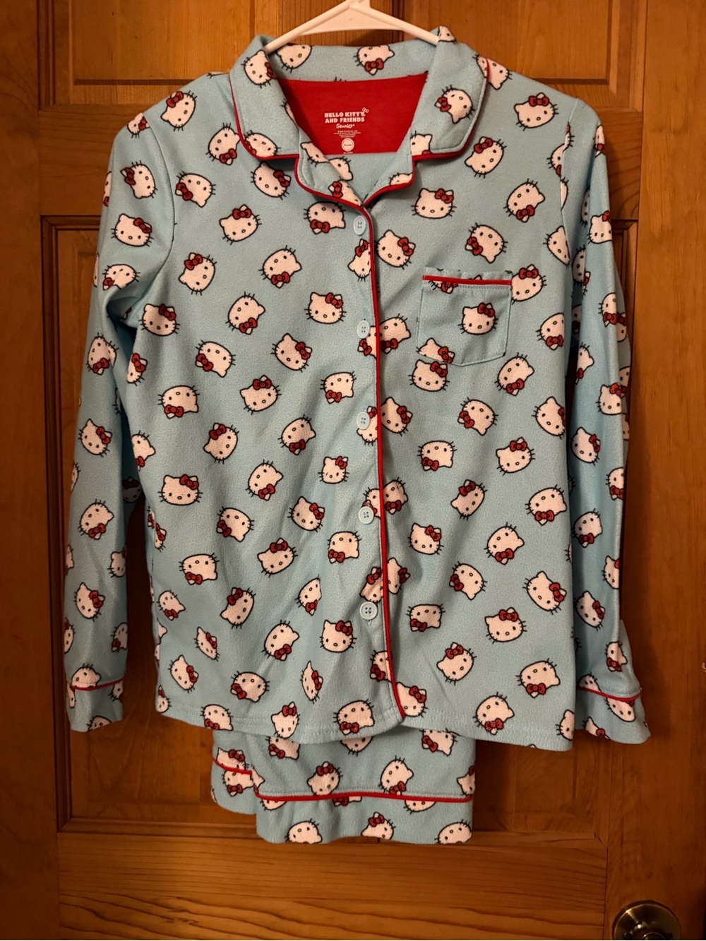 Sanrio Hello Kitty Light Blue Pajama Set with Red Trim